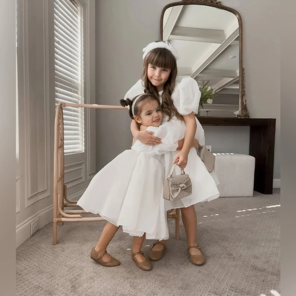 NWT Girl’s Elegant Princess Puff Sleeves Party Dress in Ivory Size 9-10Y